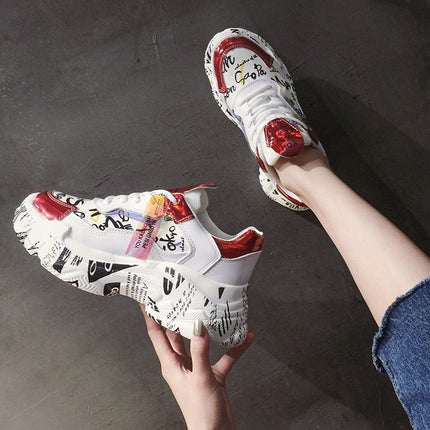 Creative fonts on White Causal tennis shoes for Women