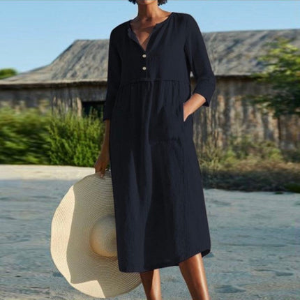 Plus size half sleeve linen cotton dress