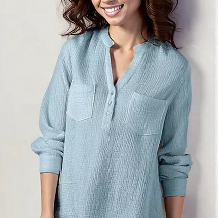 Sexy new double top Pockets cotton and linen loose plus size top for Women