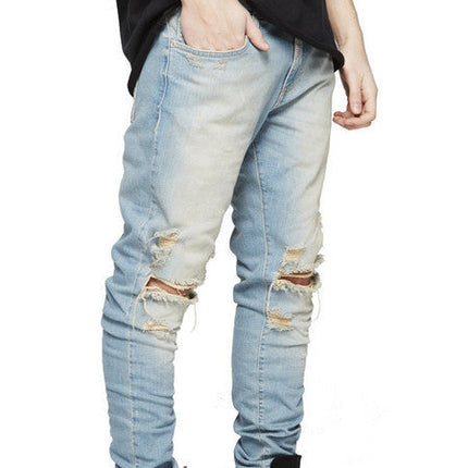 Street men's knee-skinned jeans