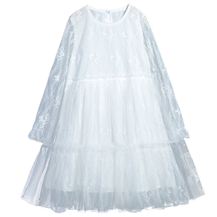 Girls puff sleeve super fairy white gauze skirt