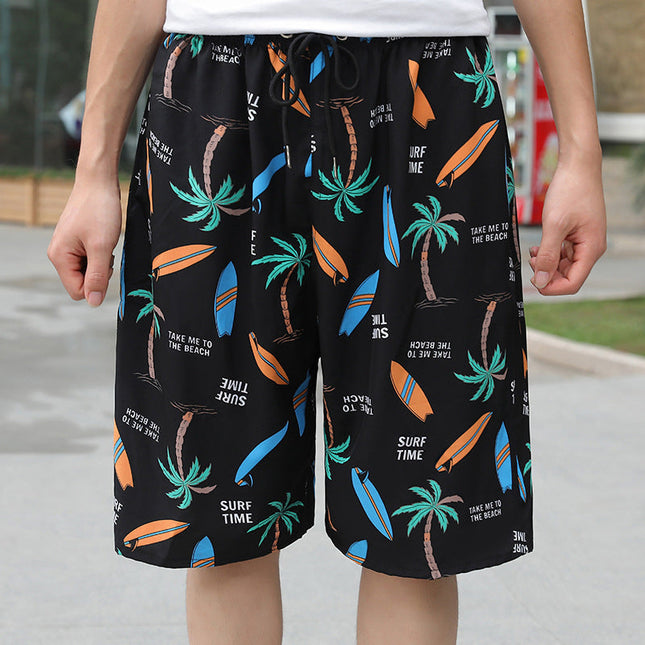 Summer Beach Pants Men's Loose Casual Fifth Pants Ice Silk High Elasticity Quick-drying