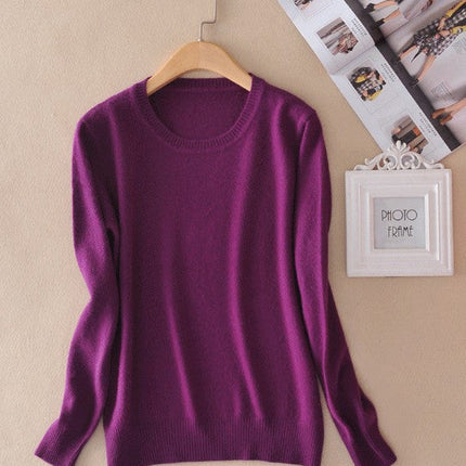 Winter Cashmere Jumper Slim Fit Plus Size Solid Color Round Neck for Women