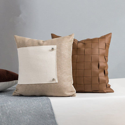 Scandinavian Woven Living Room Sofa Leather Pillow Covers