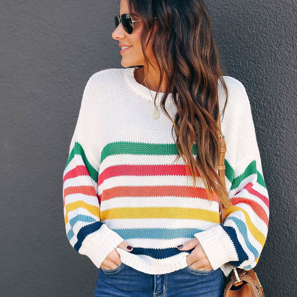 Women's plus size striped stitching knitted sweater