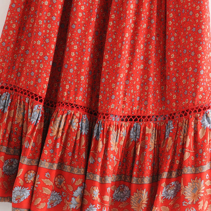 Printed cutout red sunflower skirt