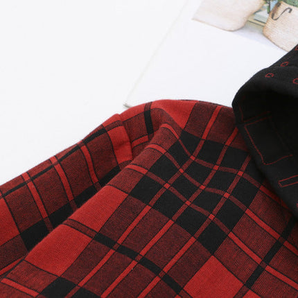 H5 plus size women's autumn and winter new fat sister mm plus velvet plaid double yarn hooded lining