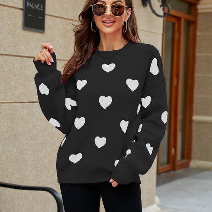 New Valentine's Day Heart Round Neck Plus Size Loose Women's Knit Sweater