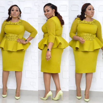 Beaded Sleeve Commuter Plus Size Dress Stitching