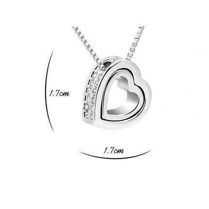 Crystal Double Heart Shaped Necklace Short Heart Pendant