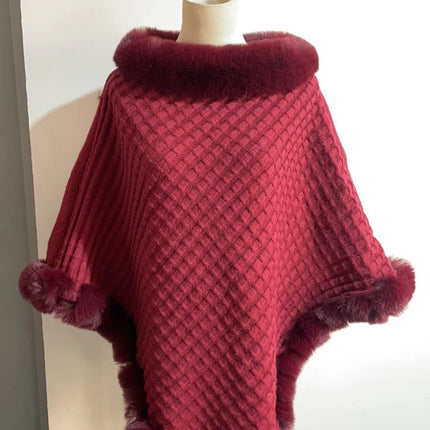 New Luxury Rabbit Fur Collar Shawl Cape for women Elegant Autumn Winter Fashion