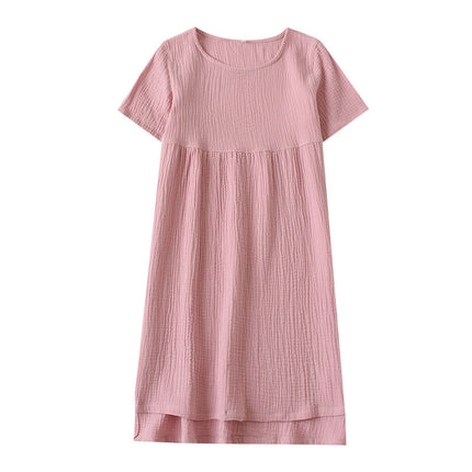 Women's Cotton Nightdress Crepe Short Sleeve Plus Size