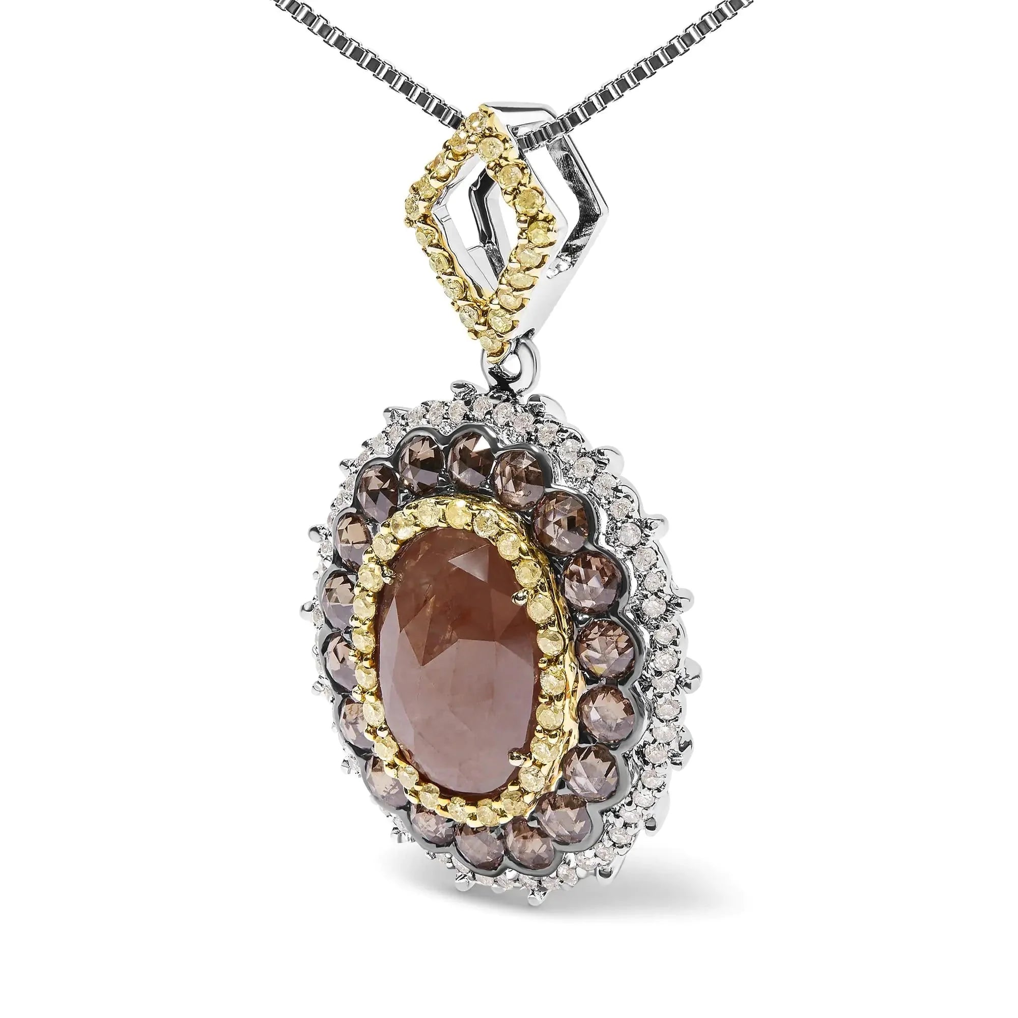 14K White Gold 3.00 Cttw Rose Cut Fancy Colored Diamond Triple Halo 18" Inch Pendant Necklace (Fancy Color, I2-I3 Clarity)