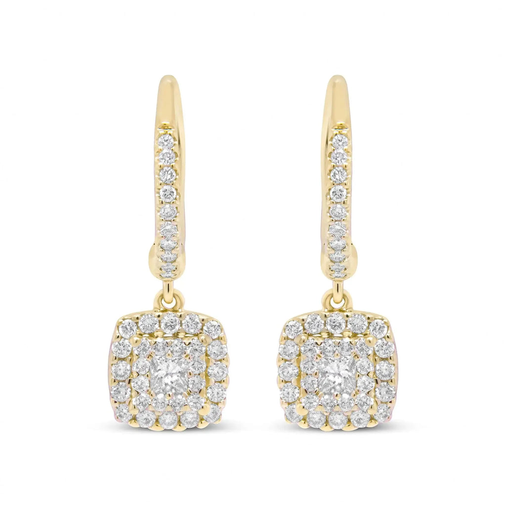 14K Yellow Gold 5/8 Cttw Invisible-Set Princess Diamond Square Halo Dangle Earring (H-I Color, SI1-SI2 Clarity)