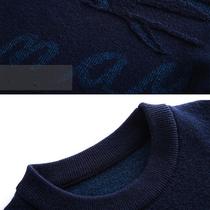 Men's Jacquard Loose Plus Size Wool Sweater