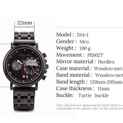 Men's wooden laser watch