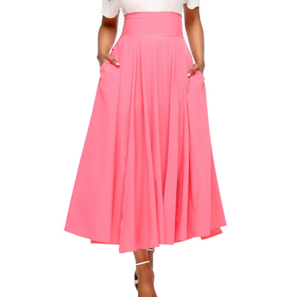 High Waist Pleated Belted Maxi Skirt S-XXL