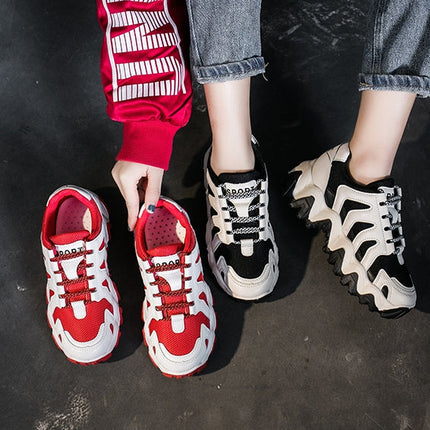 Urban teen Red retro design on white no tying sports shoe