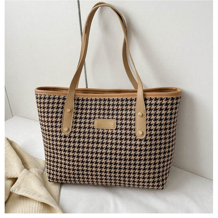 Houndstooth Shoulder Bag Winter Fashion Commuting Handbags WOmen Large Capacity Totes Casual Shopping Bag