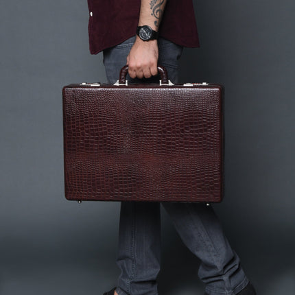 Executive Croco Leather Briefcase/Suitcase- Brown