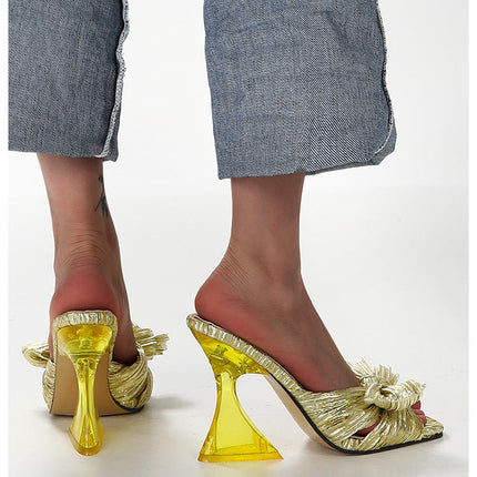 Plus Size High Shaped Heel Satin Sandals