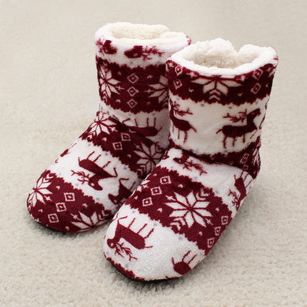 Coral velvet print indoor boots