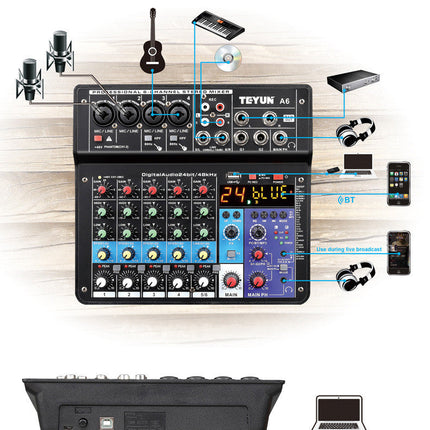 Bluetooth Sound Card Mixer Live Equipment Microphone Effector