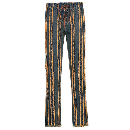 Mid-Rise Fashion Jeans With Raw Edges And Straps