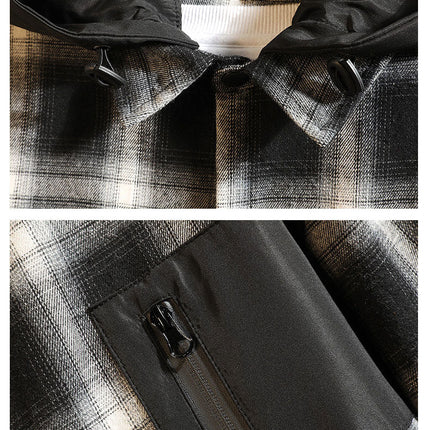 Men's Japanese Plus Size Casual Original Detachable Hooded Plaid Shirt