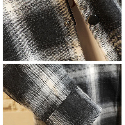 Men's Japanese Plus Size Casual Original Detachable Hooded Plaid Shirt