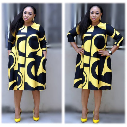 Women's fashionable Purple Printed Round Neck Mid Sleeve Plus Size Dress