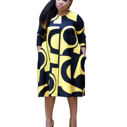 Women's fashionable Purple Printed Round Neck Mid Sleeve Plus Size Dress