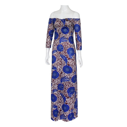 Printed One-Line Off-Shoulder Plus Size Dress