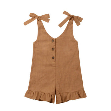 Girls' Summer Sturdy Pleated Sunsuit Jumpsuit