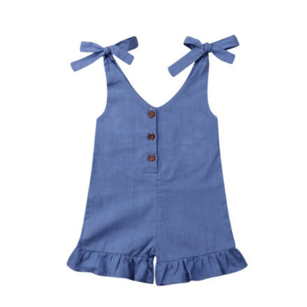 Girls' Summer Sturdy Pleated Sunsuit Jumpsuit