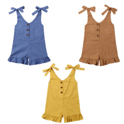 Girls' Summer Sturdy Pleated Sunsuit Jumpsuit
