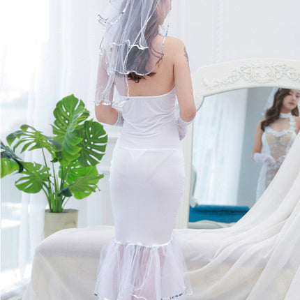 Transparent Lace Long Dress Bridal Gown Wedding Nightdress