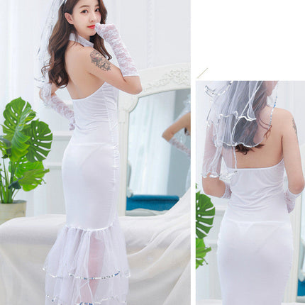 Transparent Lace Long Dress Bridal Gown Wedding Nightdress