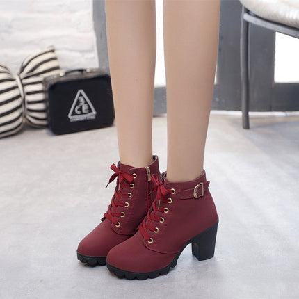 Cross-lace Thick-heel Martin Boots