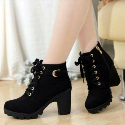 Cross-lace Thick-heel Martin Boots