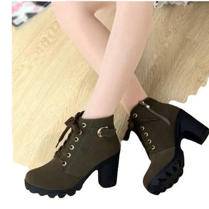 Cross-lace Thick-heel Martin Boots