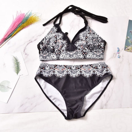 Printed Swimsuit Retro Bikini With Back Straps
