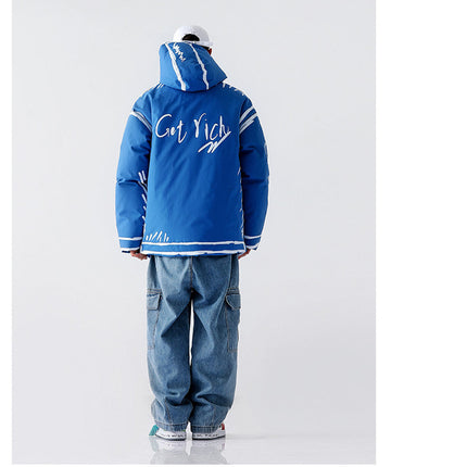 New Hooded Graffiti Short Loose Coat Plus Size Cotton Coat