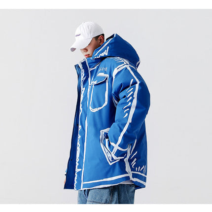New Hooded Graffiti Short Loose Coat Plus Size Cotton Coat