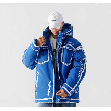 New Hooded Graffiti Short Loose Coat Plus Size Cotton Coat