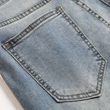 Trendy modern style for young Men's cream Striped Ripped in the knees blue Jeans