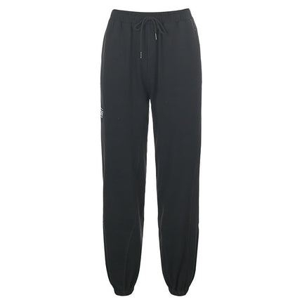 Letter Embroidered Elastic Strap Sweater Pants Women's Sports Casual Pants