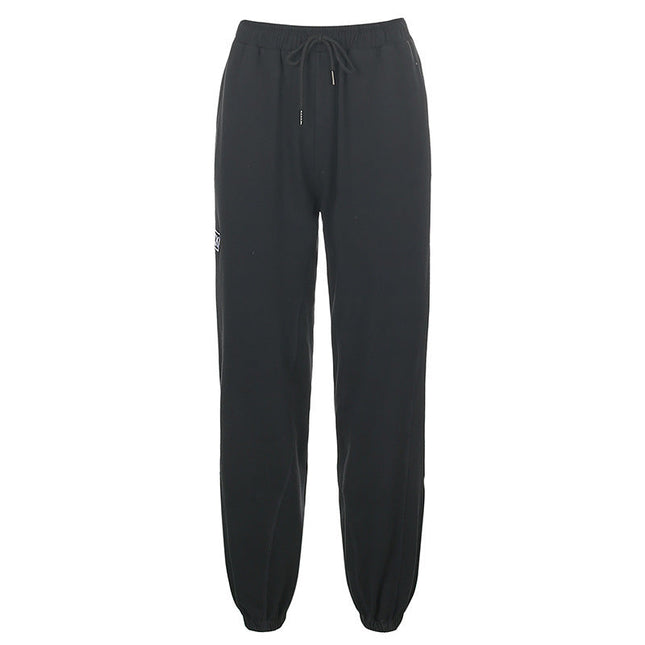 Letter Embroidered Elastic Strap Sweater Pants Women's Sports Casual Pants