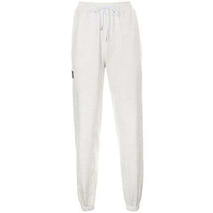 Letter Embroidered Elastic Strap Sweater Pants Women's Sports Casual Pants