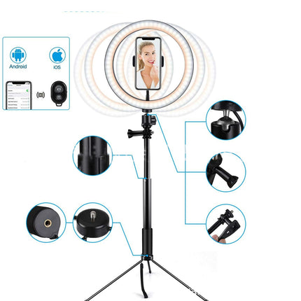 Compatible with Apple, 10 LED Ring Light Lamp Phone Selfie Camera Studio Video Dimmable Tripod Stand